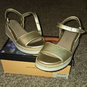 Kelly & Katie Metallic Gold Wedge Sandals